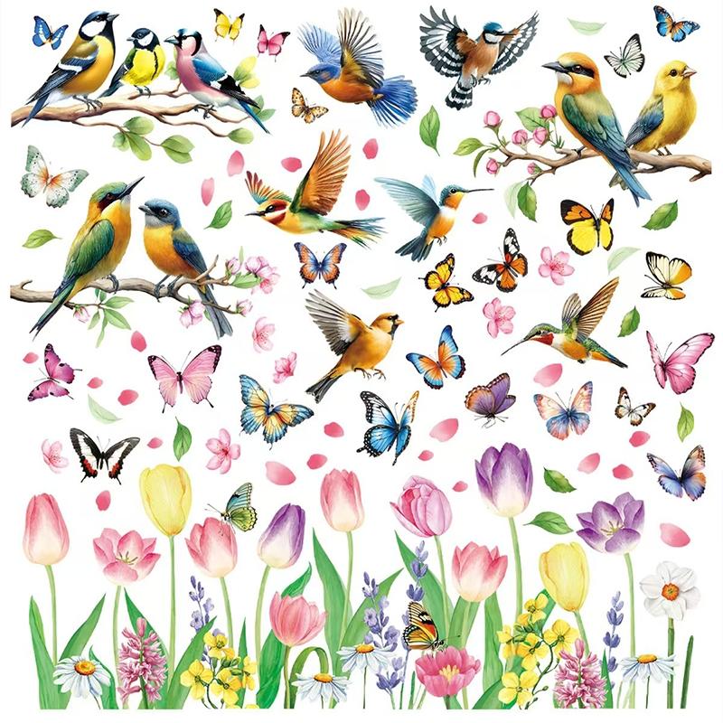 Spring Pigeon Window Stickers Set, 9 Sheets / 80 Pieces, Cute Bird Decorations for Windows, Festive Home Decoration Accessories