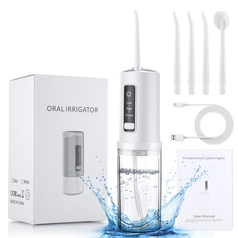 Foldable Oral Irrigator, Cordless Water Flosser with 4-nozzle 230ML Water Tank Travel Oral Irrigator, Ideal Teech Cleaning Device, Portable Oral Irrigator