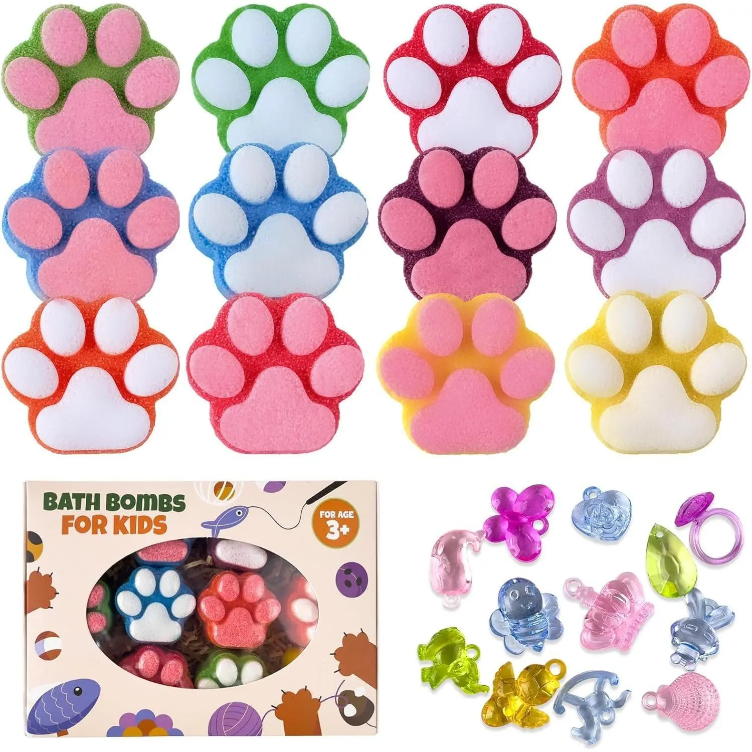 Bath Bomb for Kids with Surprise Toys Inside, 12 Pcs Colorful Handmade Natural Bath Ball with Sparkling Crystal Toys, SPA Fizzy Bath Bomb Gift Set for Girl Boy at Christmas, Birthday