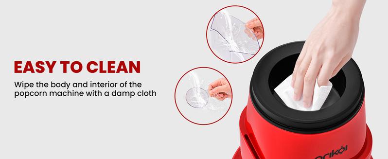 SUSTEAS Oil-free popcorn machine with hot air system for crispy pops, includes 4 bowls & cups (4-serving capacity).