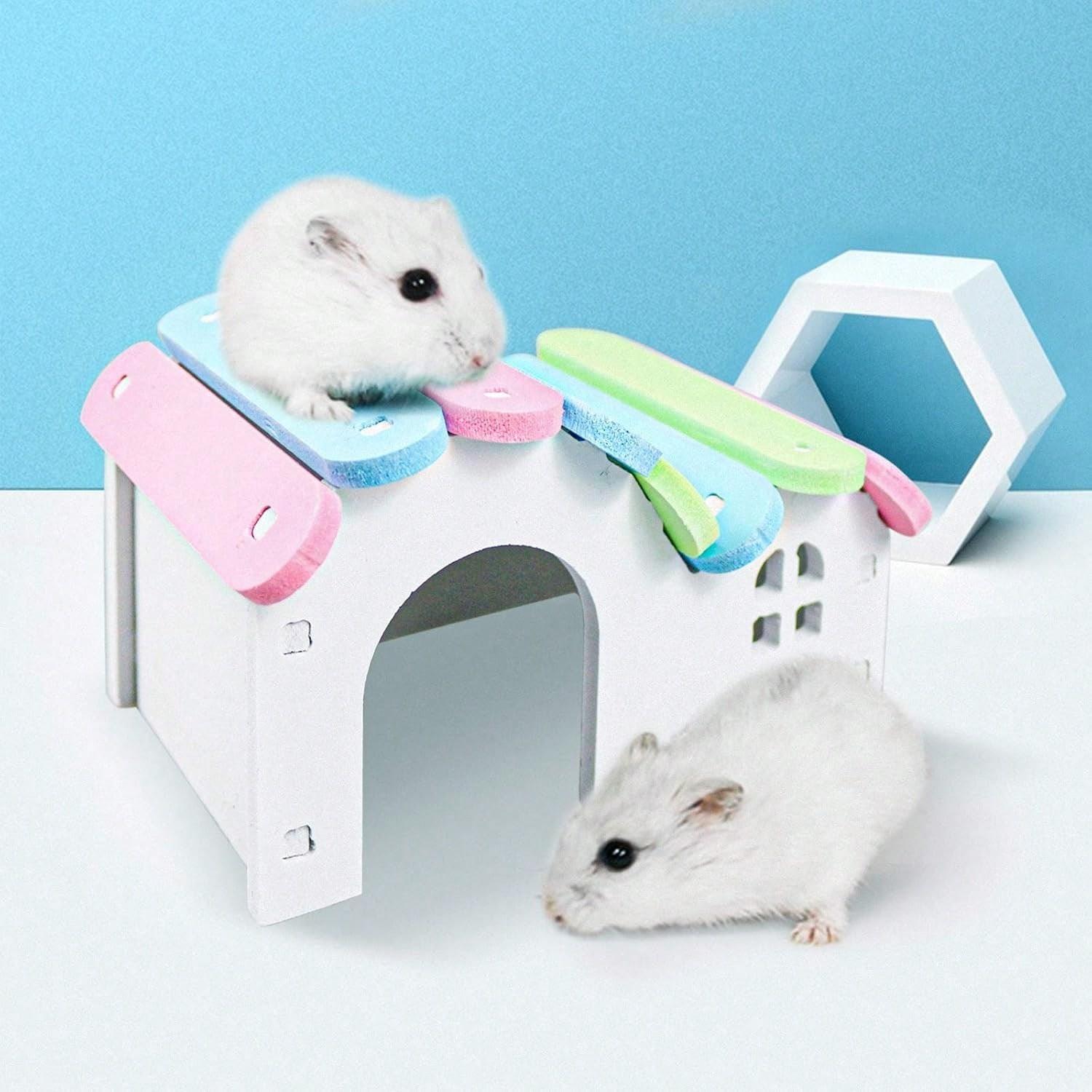5-Piece Hamster Nest Pet Exercise Toy Set, Plastic Hamster House, Guinea Pig Accessories, PVC Cage Decor, Mini Toy Platform