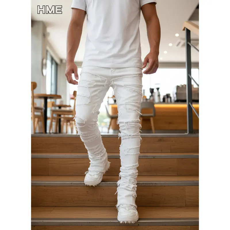 Men’S Denim Jeans, Trendy High‑Street Brand, With Raw‑Edge Paneling, Distinctive Design, Heavyweight Fabric, Slim Fit, Figure‑Flattering, Stretchy, Cropped Straight‑Leg Trousers.