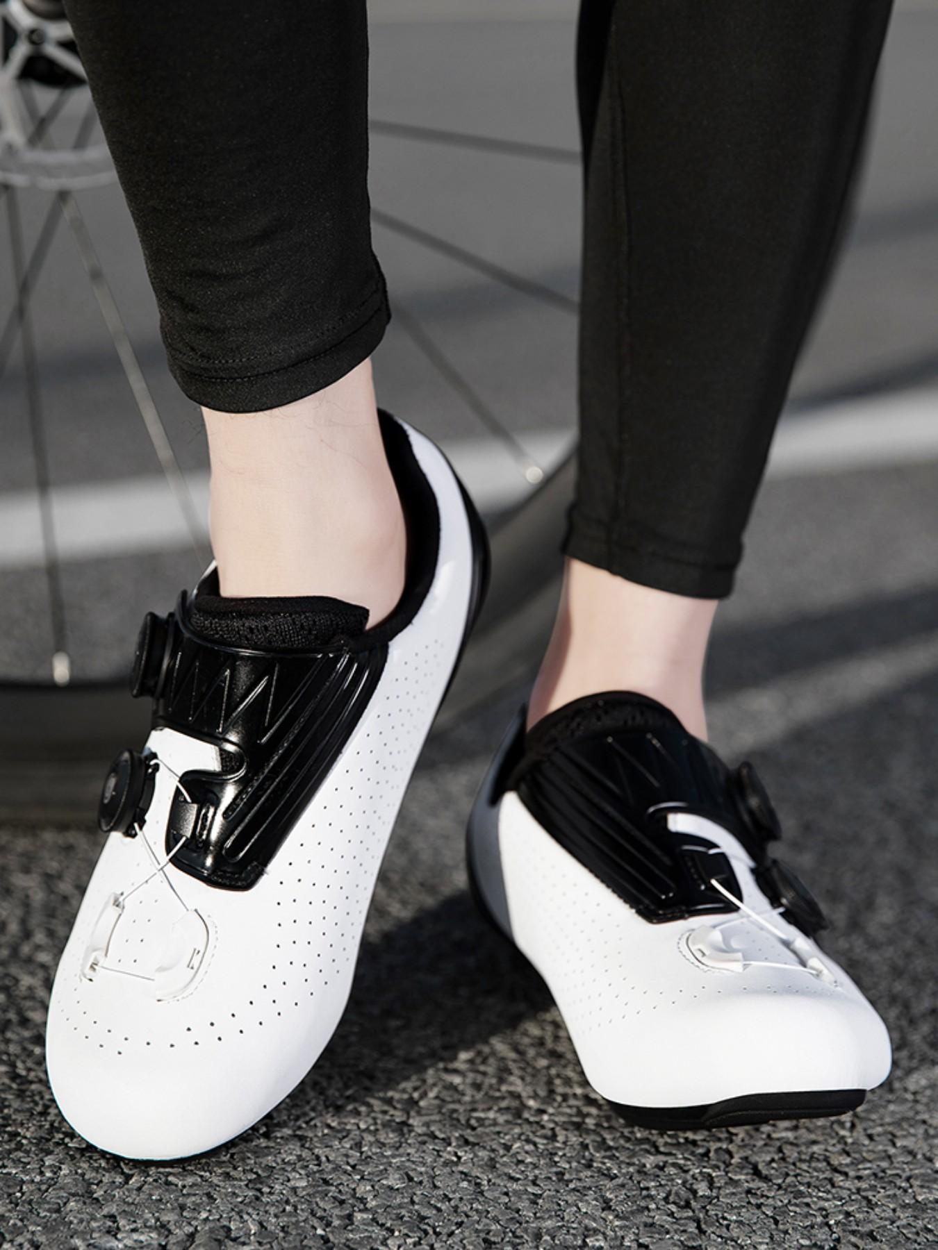 Unisex Cycling Shoes, Indoor Road Bike Shoes, Sporty PU Leather, Wide Fit, Colorblock Design, All Seasons, Professional Style