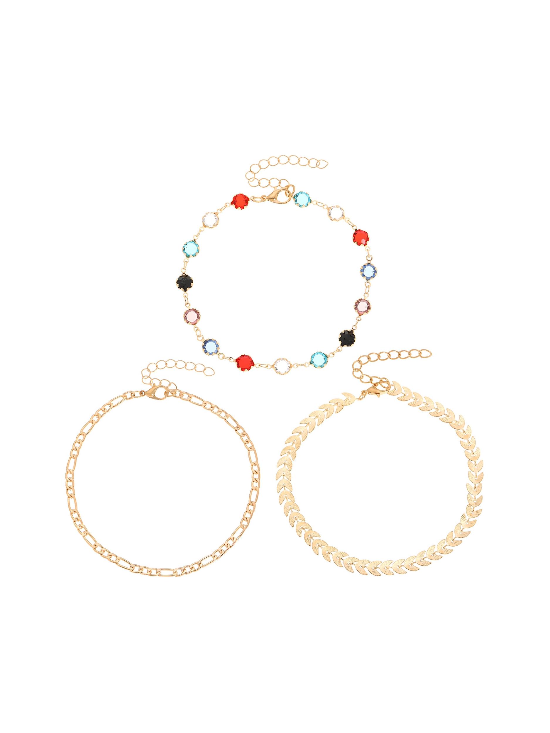 Fashion Multi-Layer Anklets Set, Handmade Adjustable Crystal Beaded Ankle Bracelet for Beach Party, Daily Wear Jewelry Gift