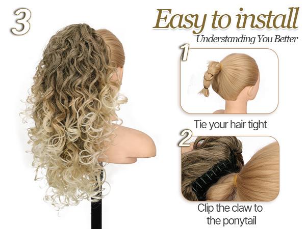 ORSUNCER HAIR Ponytail Extension 18 Inch Claw Clip ponytail extension Ombre Brown Soft Curly Clip on Ponytails for Women Natural Synthetic Layered Pony Tails Hair Extensions Easy To Go