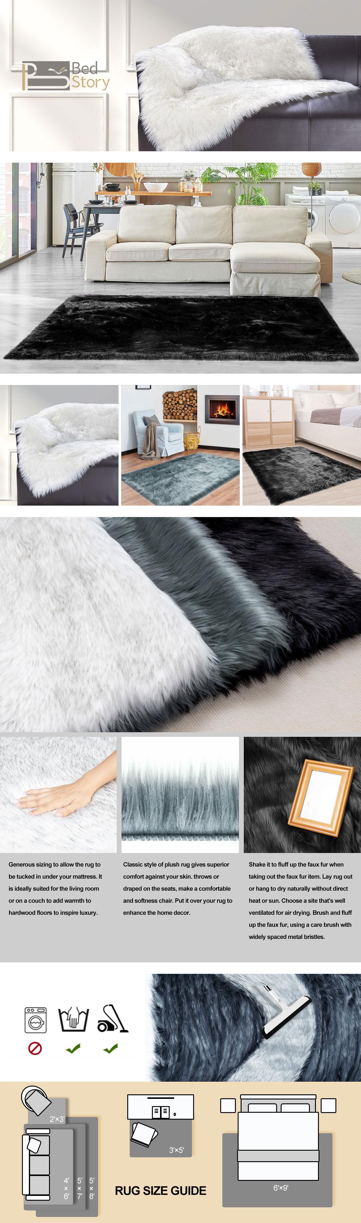 BedStory Sheepskin 2X3 - 6X9 Ft Area Faux Fur for Bedroom Bedside Living Room for Luxury Home Decoration lightweight playroom rug