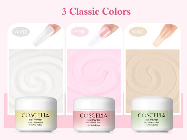 COSCELIA Acrylic Nail Kit for Beginners | Nude Acrylic Powder, UV Gel Polish & Glitter Decorations | Complete Gift for Women