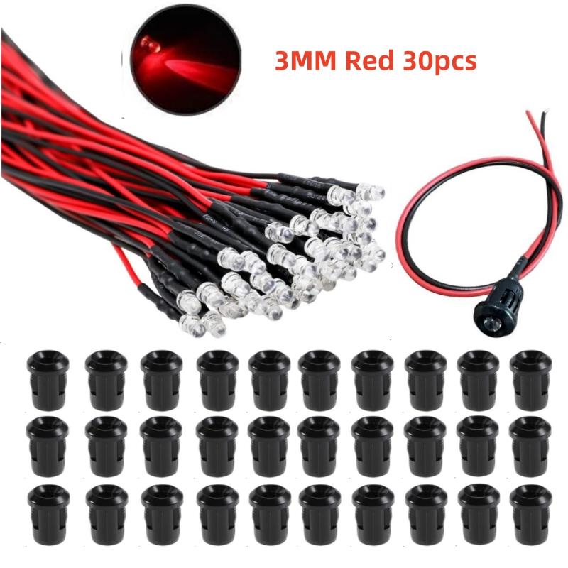30 Sets/90 Sets 3mm LED Pre-Wired 20cm Dc 3v-12V, Ultra-Bright Mini LED, Plastic Mount, DIY Research Industrial Use