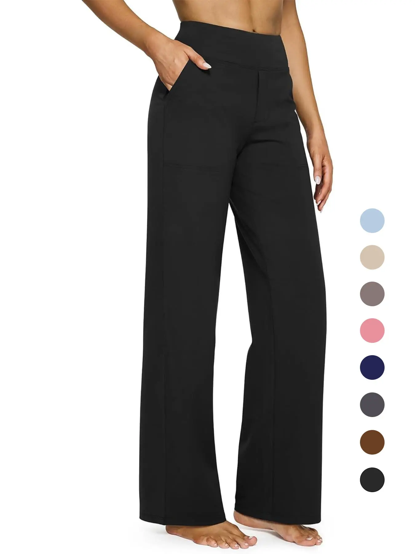 2026 Fall Women High Waist Wide Leg Pants, Stretchy Elastic Waist, Casual Trousers with Pockets, Work Straight Leg Lounge Pants