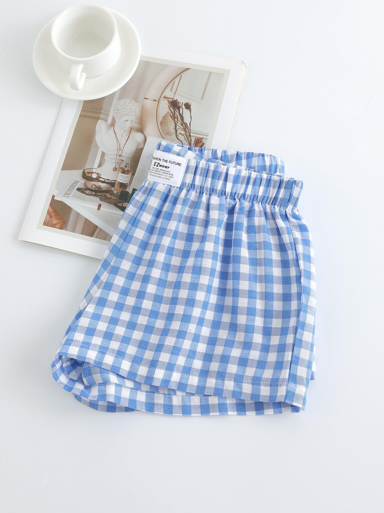 Comfortable Fit Elastic-Waist Gingham Shorts for Everyday Wear, Suitable for Spring and Summer