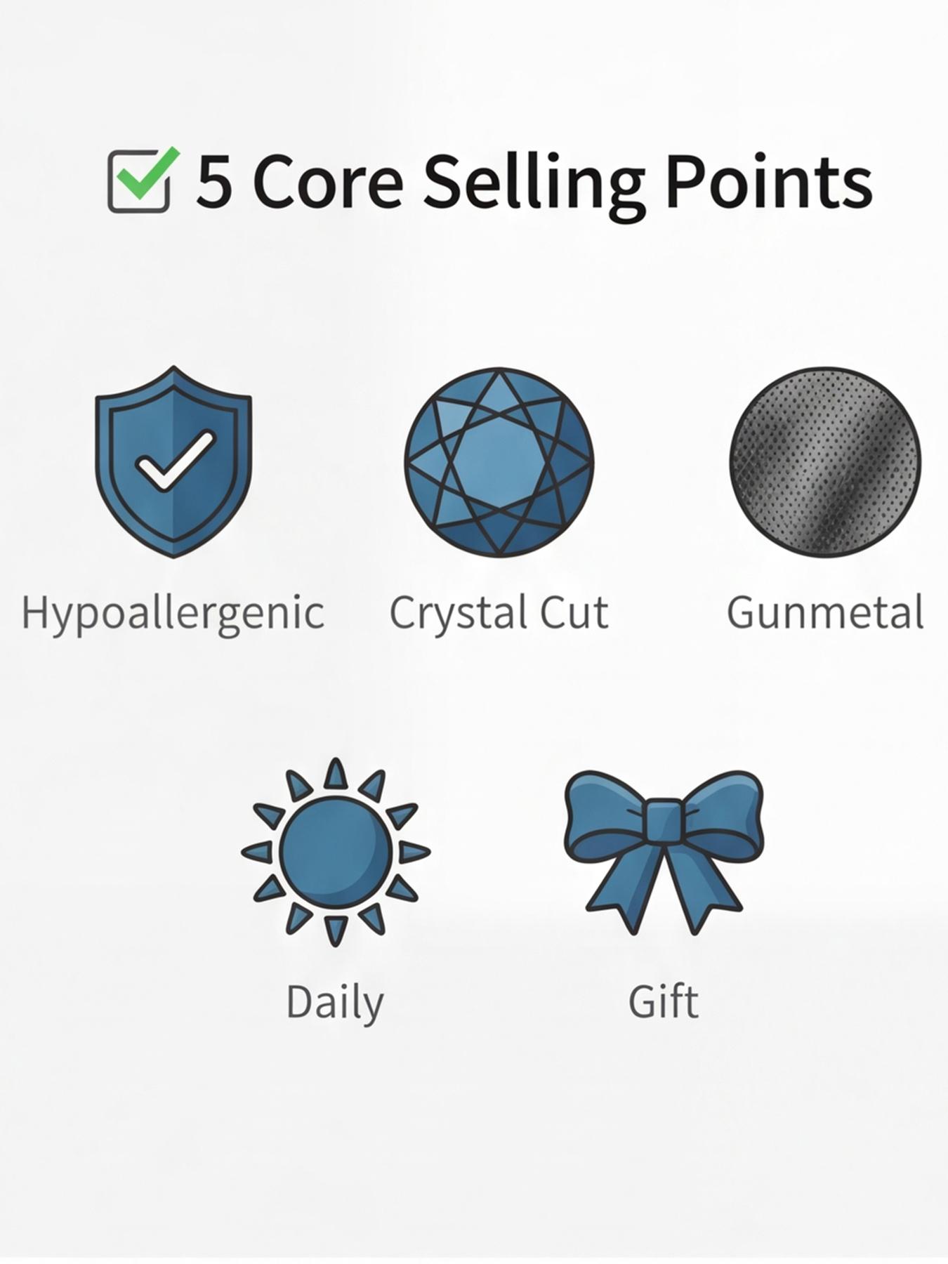 Women's Hypoallergenic Vintage Blue Crystal Round Stud Earrings, Gunmetal Tone Black Rhinestone Halo Stud Earrings, Retro Fashion Jewelry for Everyday Wear & Gift