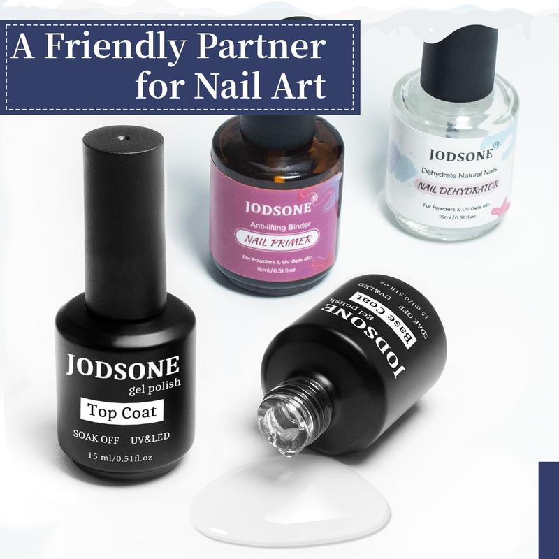 JODSONE New Upgrade  Bottles of 15ml  Base Top Coat Long Lasting and Easy to Apply Large Bottle, combination for uv light cure nail polish.