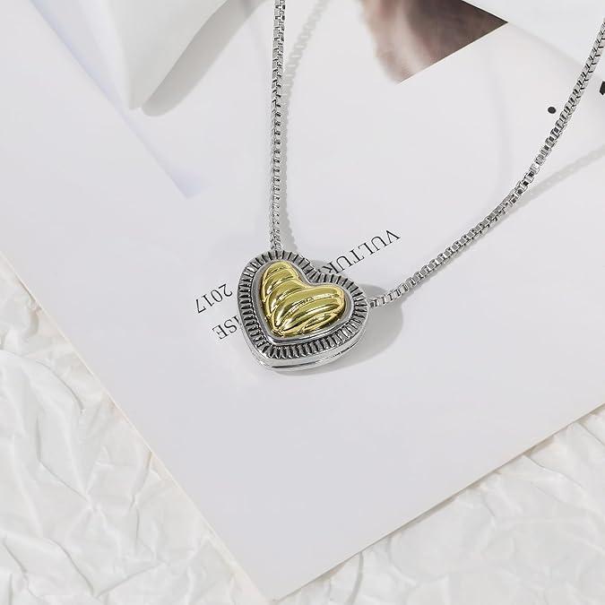 Aprilery Fashion Durable Heart Pendant Jewelry – Two-Tone Cable Wire Necklace Perfect Gift for Women