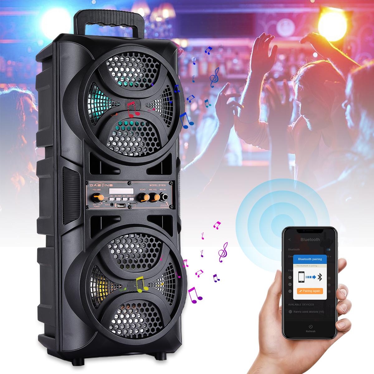Bluetooth Speaker Wireless Rechargeable Portable PA Speaker 2 x 6.5“ Subwoofer Party Sound Box With Microphone Remote Control LED Lighting FM Radio Audio