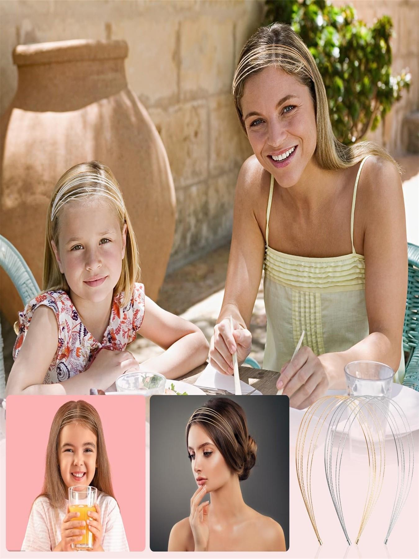 Women's Multi-Layer Metal Headband, Benoapce 4-Piece Set, Fashionable Thin Elastic Hair Accessories, Elegant Bridal Headbands for Weddings