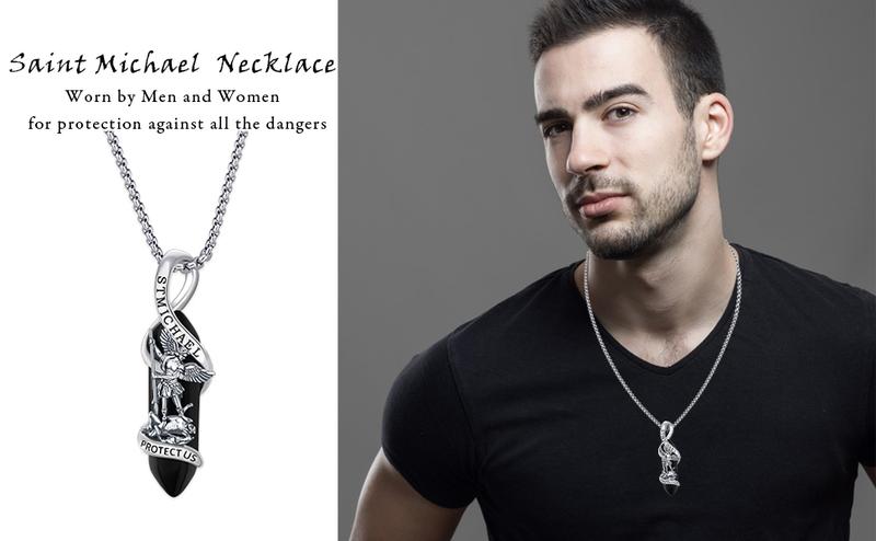 925 Sterling Silver Saint Michael Necklace Archangel Michael Pendant Healing Crystal Amulet Protection Catholic Jewelry for Men Women TikTokShopBlackFriday