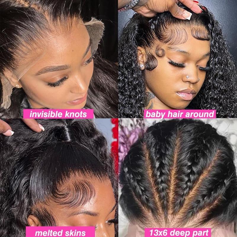 Bling Hair 12-36 Inch Kinky Curly Lace Front Wigs Human Hair 180 Density 13x6 HD Transparent Water Wave Lace Front Wigs Human Hair Pre Plucked for Women