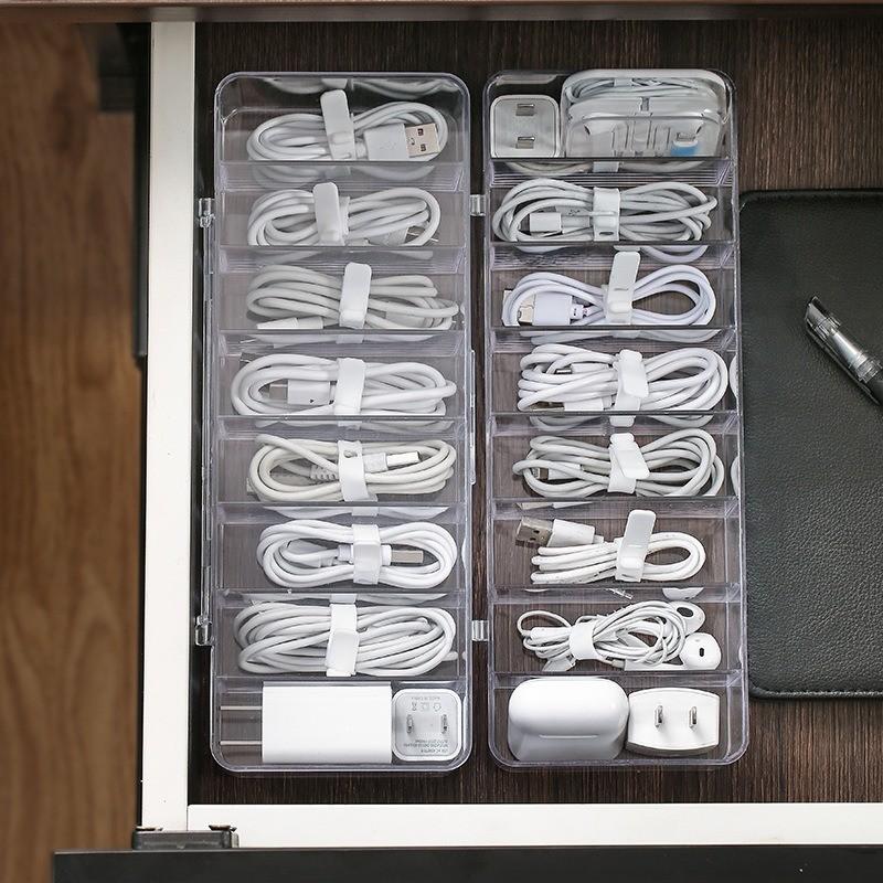 Transparent Plastic Storage Box, 1 PC Data Line Organizer, Divided Compartments, Ideal for Cables & Stationery, Durable Storage Organizer, Enhances Desktop Organization
