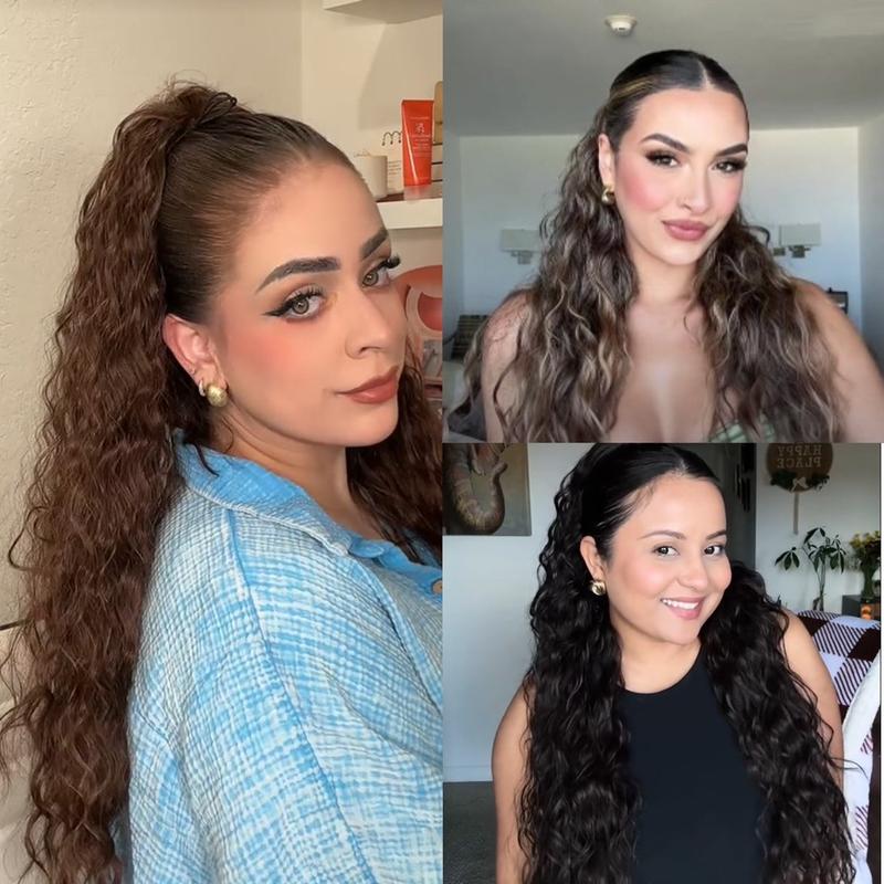 KooKaStyle 30 inch scrunchy clip ponytail hair extensions extension, synthetic hair fluffy natural soft go out party wear