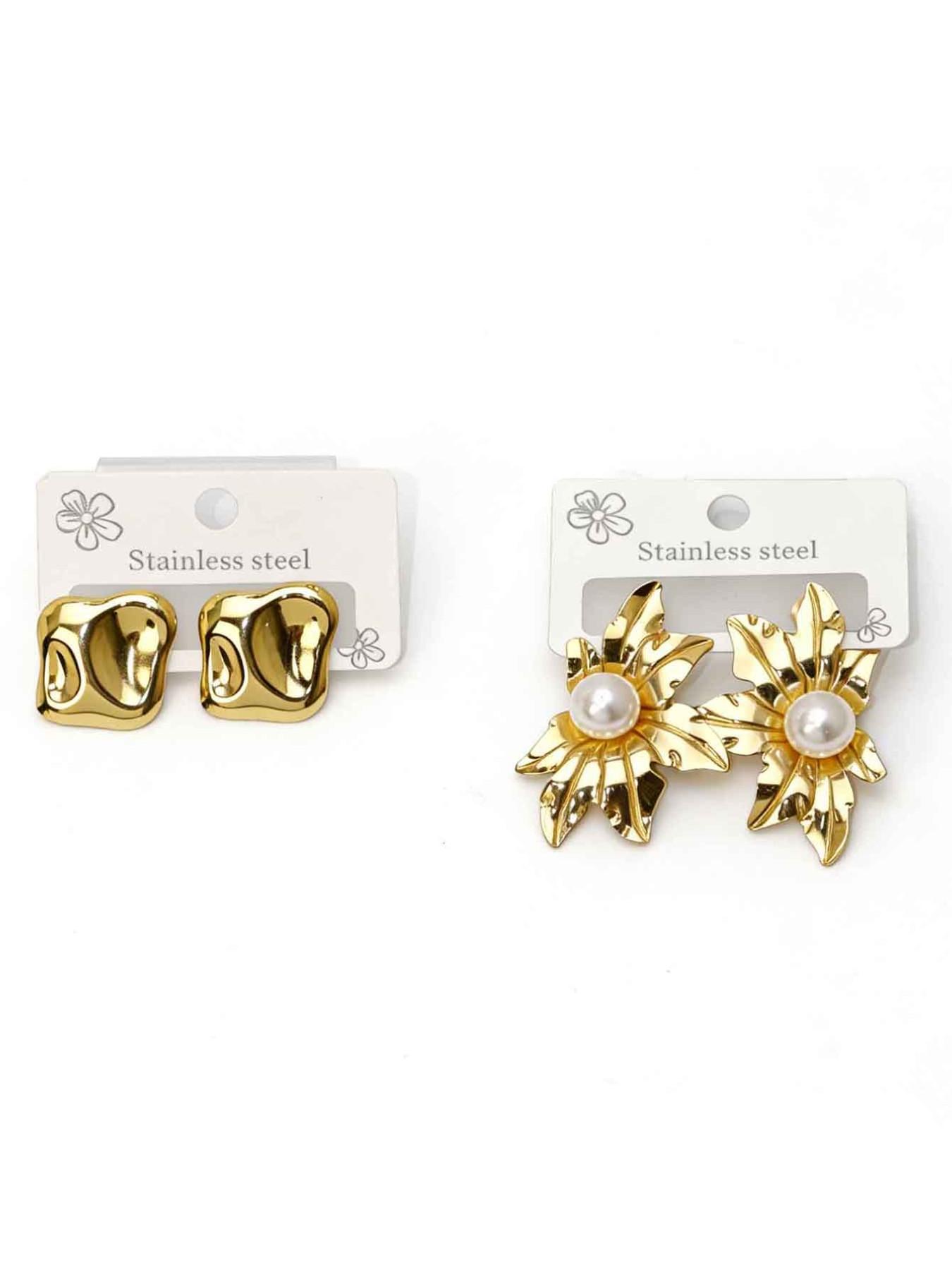 18K Gold Plated Stainless Steel Stud Earrings for Women, Hypoallergenic Non Tarnish Waterproof Teardrop Pearl Heart Geometric Statement Fashion Jewelry