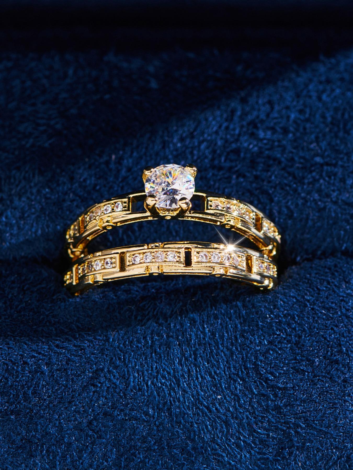 Fashion Hollow Out Design Artificial Zircon Inlaid Rings, Cubic Zirconia Rings, Elegant Luxury Ring for Women & Men, Trendy All-match & Exquisite Jewelry for Birthday Gift Engagement Ring