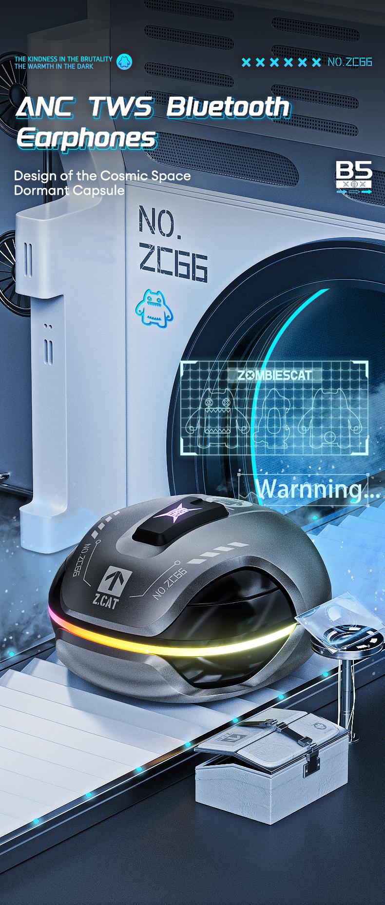 ZOMBIESCAT B5 In-Ear Wireless Headphones with Bluetooth 5.4, ANC TWS Earbuds with RGB Ambient Lighting, Ergonomic Comfort Design, IPX4 Waterproof, Audio Wireless Headsets for Music & Phone Calls