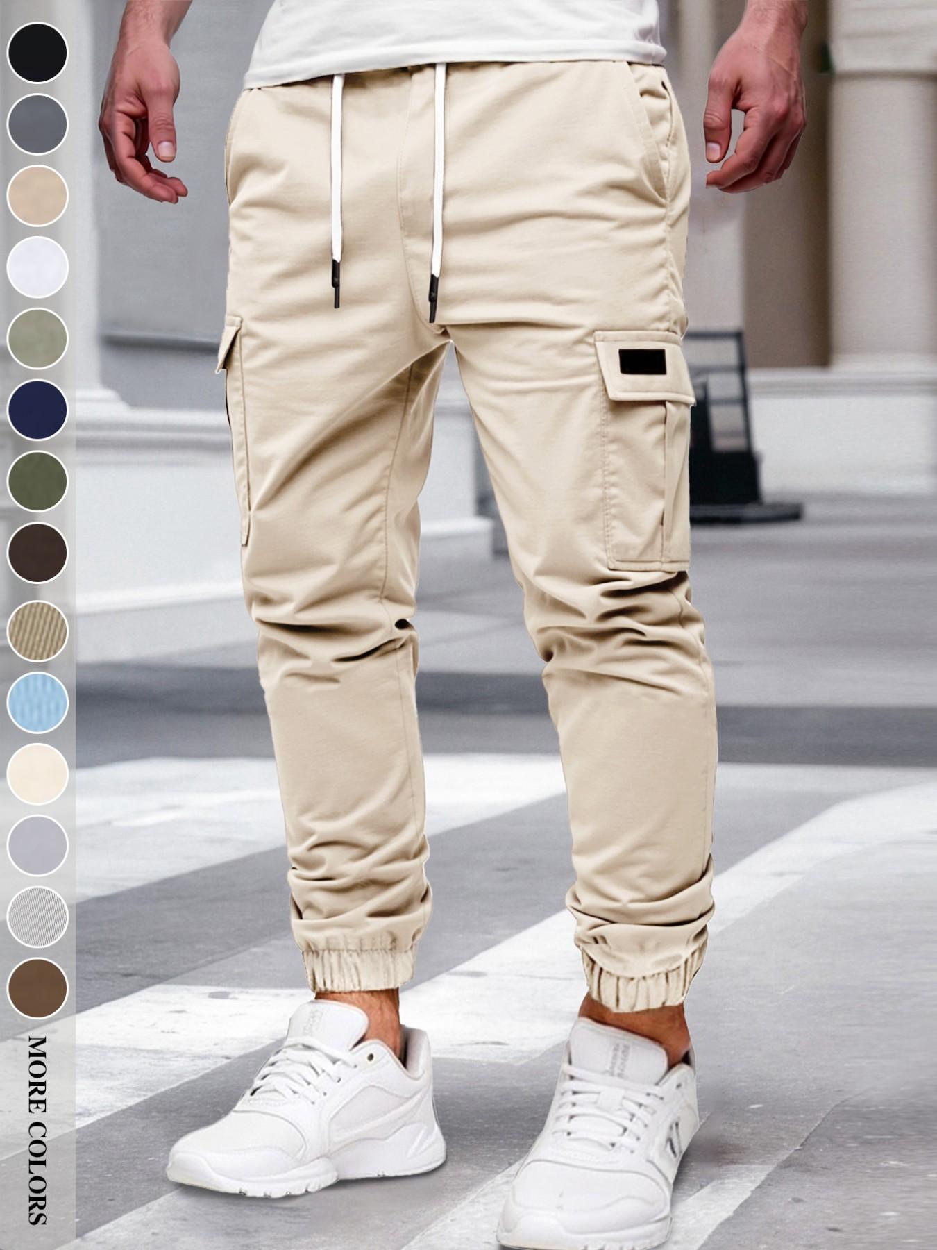Men's Fall/Winter Everyday Urban Streetwear Cargo Jogger Pants with Cuffed Ankles and Large-Capacity Pockets, Work, Outdoor, City, Slim Fit, Trendy, Casual, Youthful, Minimalist, Versatile, Textured, Individual, Sporty