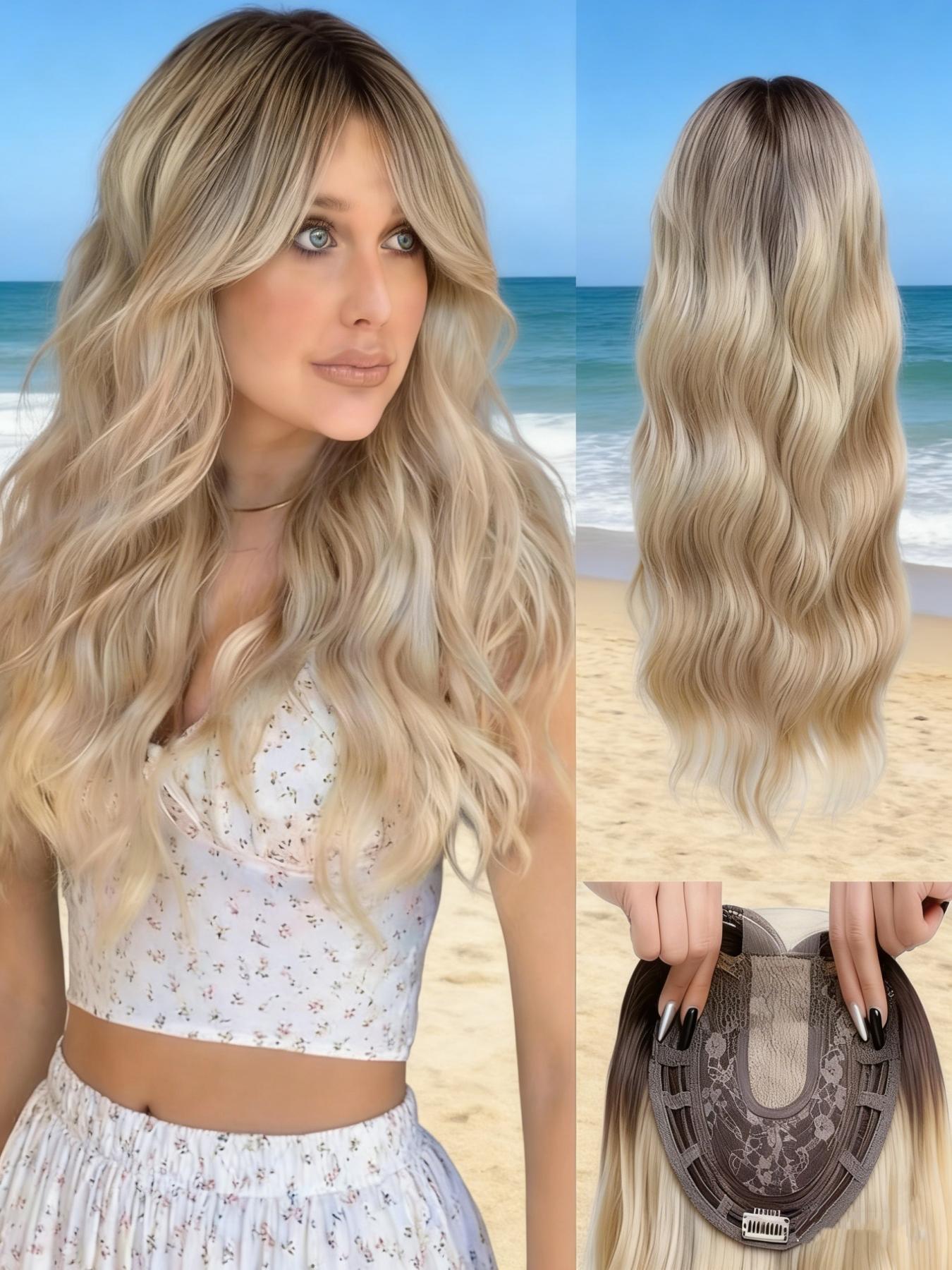 🔥 Instant Volume Boost! 22" Dark Brown Balayage Wavy Hair Topper, Clip-In Design, 100% Premium Kanekalon Synthetic, Seamless Blend for Thinning Hair & Daily Confidence!