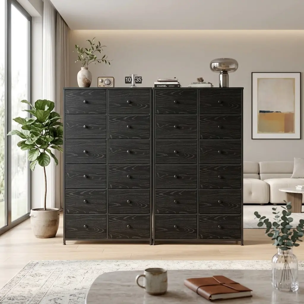 12-Drawer Fabric Dresser Chest of Drawers (52.3"H), Double X Support Design, Rust-Proof Metal Frame, Waterproof Wood Top, Easy Assembly, Multi-Purpose Storage Organizer for Bedroom, Living Room