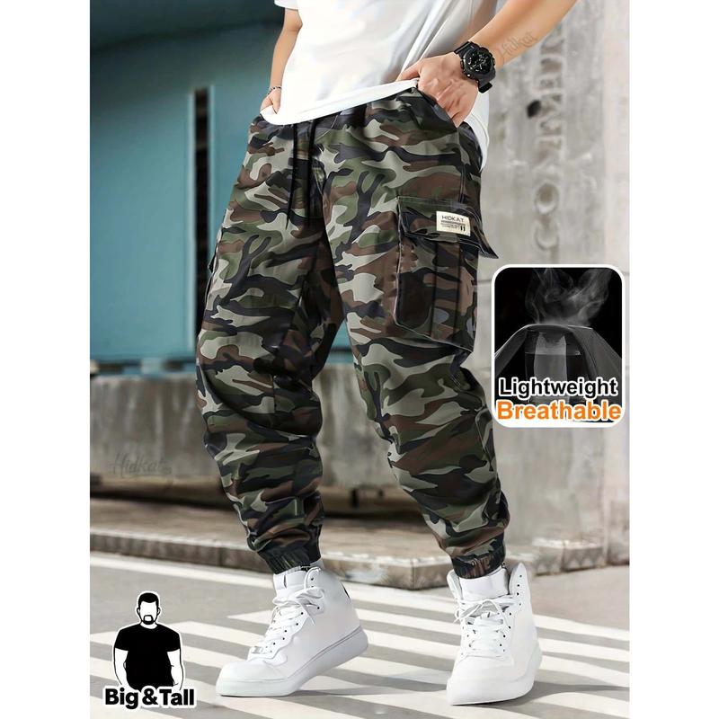 Men's Plus Size All-Season Cargo Joggers (Plus Size Clothes, 1XL-4XL) - Oversized Camouflage Workwear with Elastic Drawstring Waist, Multi-Pockets, Loose-Fit Ankle Cuffs for Daily Streetwear