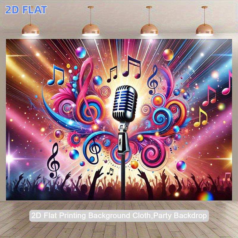 1pc 2D Flat Banner, Music-Themed Party Backdrop with Neon Glow Music Notes & Microphone DesignVibrant Polyester Fabric Banner for Indoor/Outdoor Birthday, Anniversary, Photo Studio DecorationsNo Electricity Needed, E