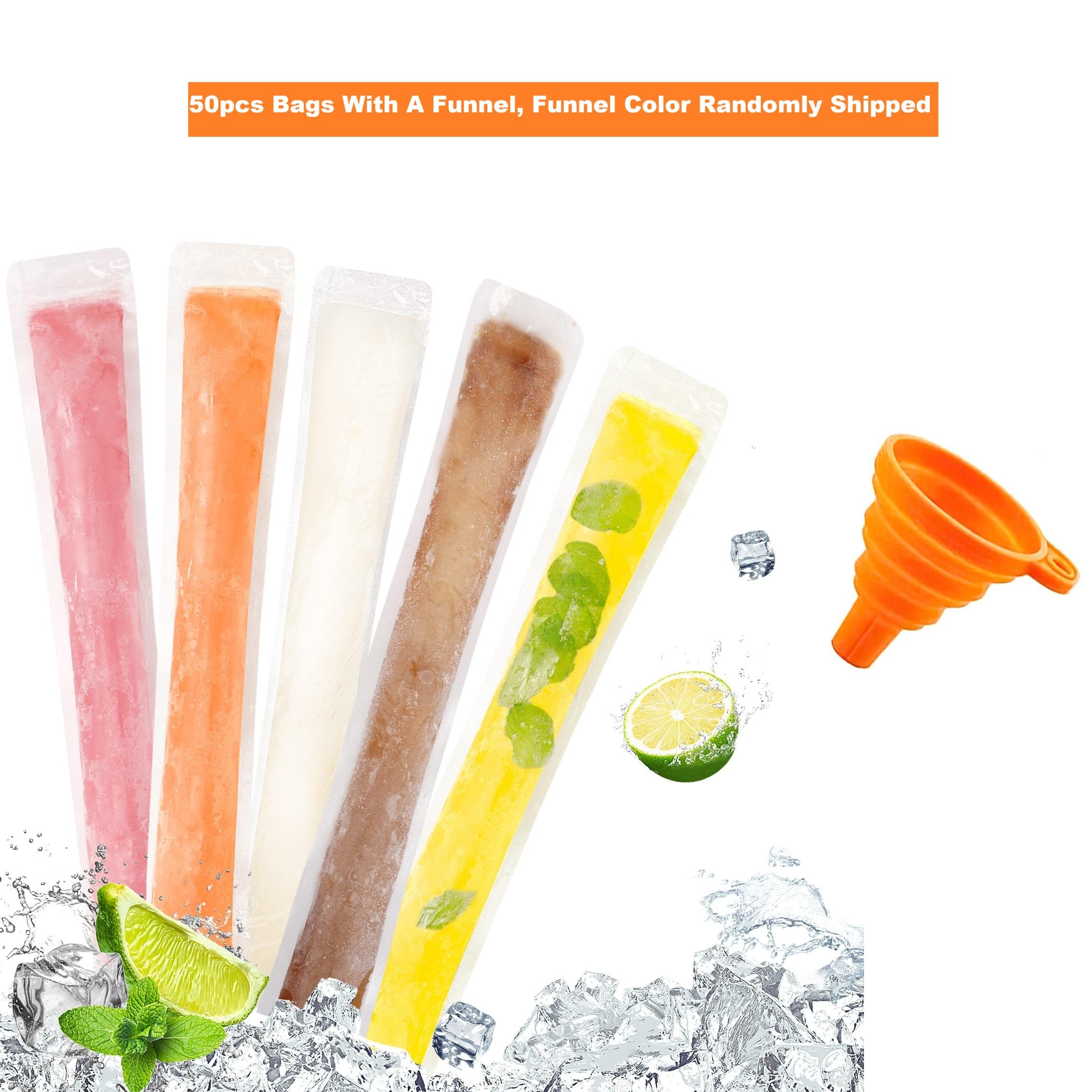 50/100 Disposable Ice Popsicle Mold Bags, Freezer Tubes with Zip Seals, Healthy Snacks Yogurt Sticks Juice Fruit Smoothies, Includes Funnel