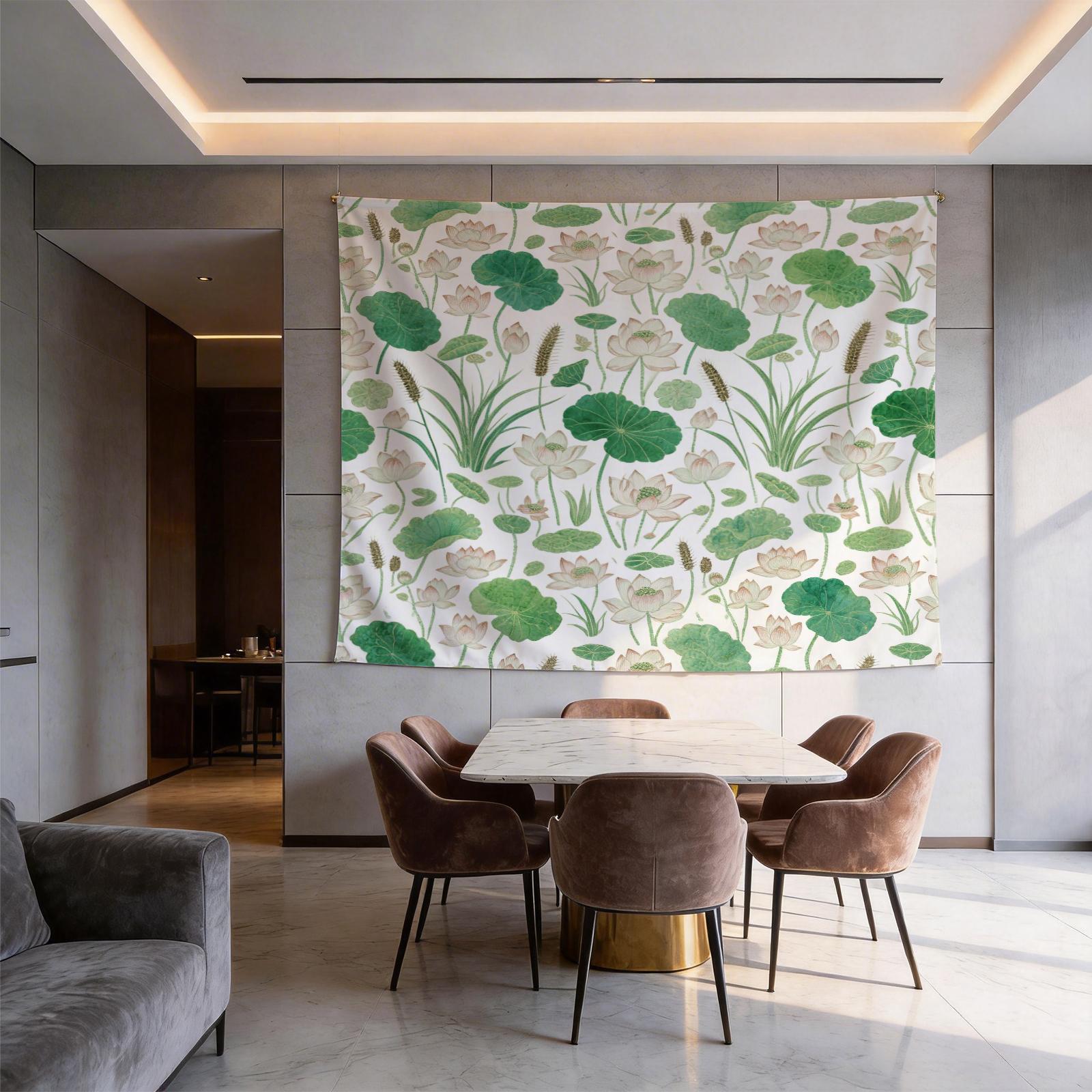 1 Piece Watercolor Lotus Pond Tapestry, HD Digital Printed Wall Hanging Tapestries, Aesthetic Boho Tapestry, Easy to Install for Living Room Bedroom Dorm Home Decor