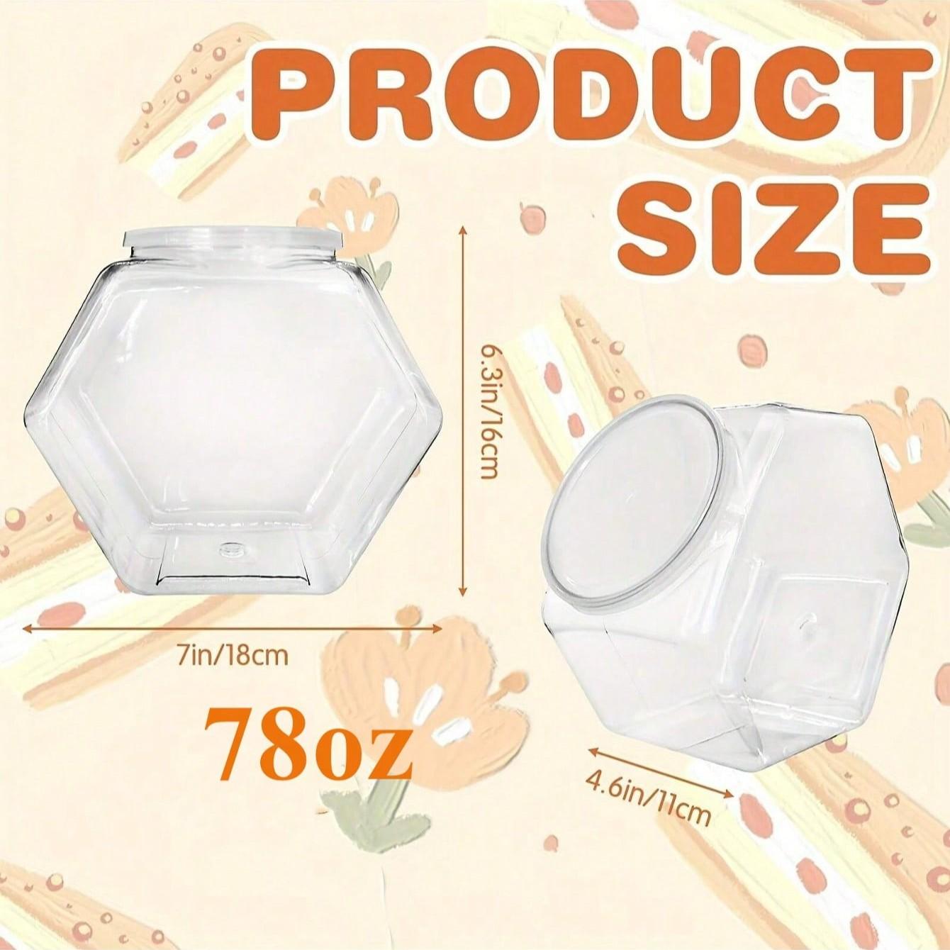Transparent Plastic Snack Container, 78 Oz Capacity, Hexagonal Shape with Lid, Ideal for Kitchen Countertop, Candy Buffet, Home Storage Box