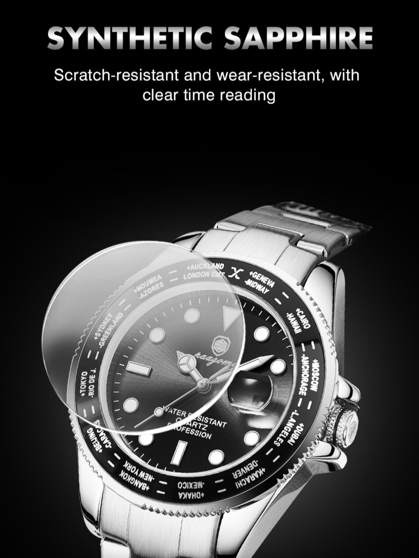 Paazomu Sport Men's Watch, Quartz Analog Display, Waterproof & Luminous, Stainless Steel Band, Casual Style, Ideal Gift