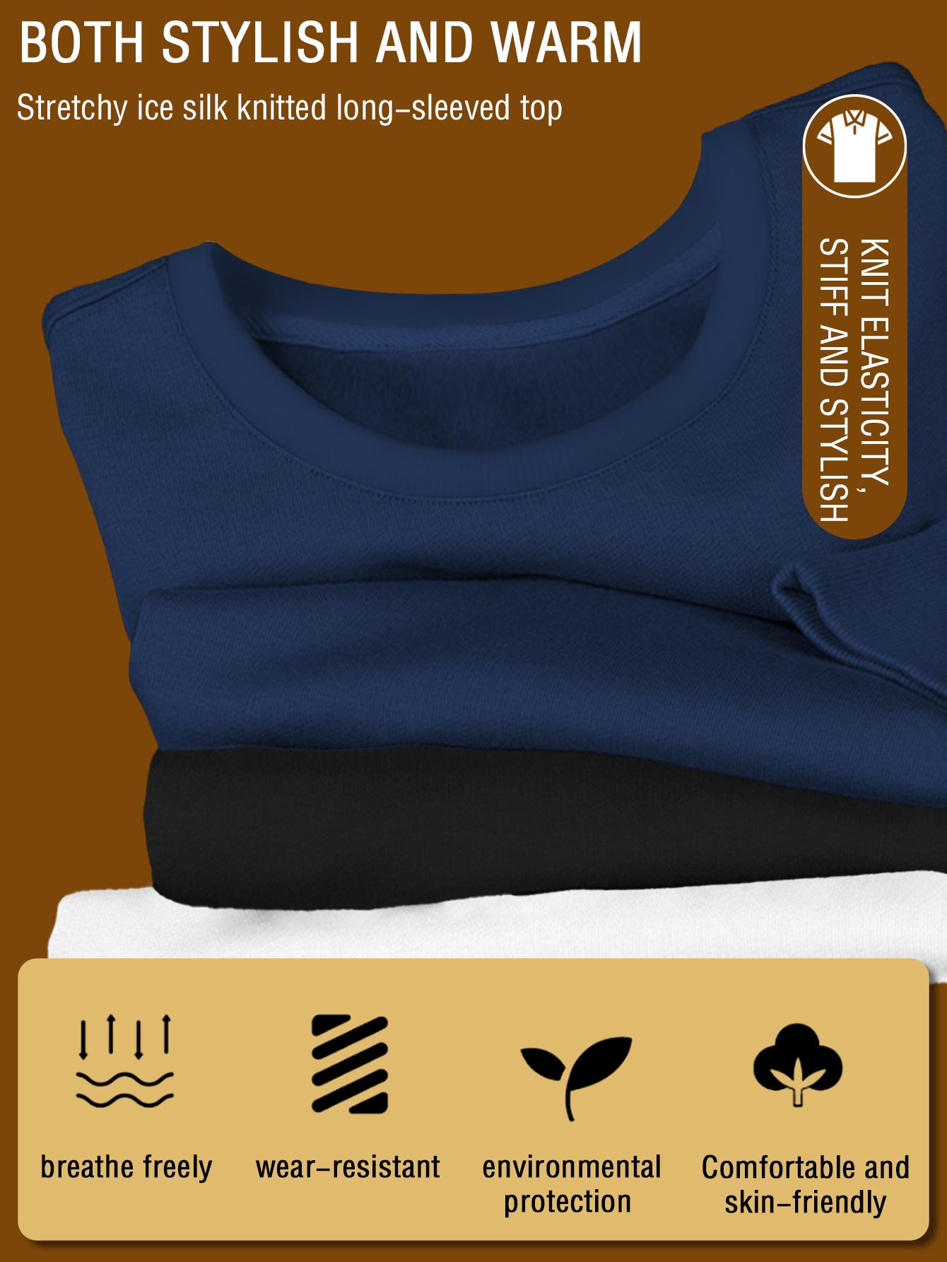 Men's three-piece set with long-sleeved shirt and round-neck casual T-shirt with letter pattern  Suitable for home, dates and outdoor activities