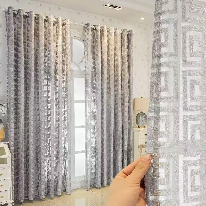 Luxury European Modern Embroidered Velvet Curtain, Semi-Transparent Drapes for Living Room Bedroom, Light Blocking, Decorative Privacy Protection