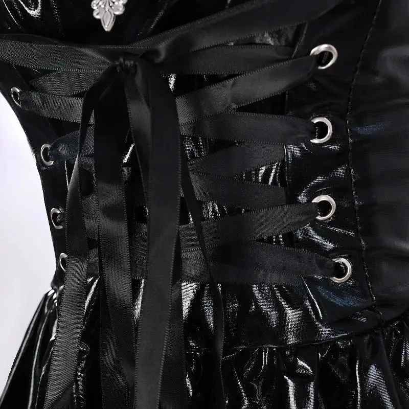 MisaMisa Anime Cosplay Costume Death Black Spaghetti Strap Skintight Leather Dress with Lace Detail Full Set for Women and Girls