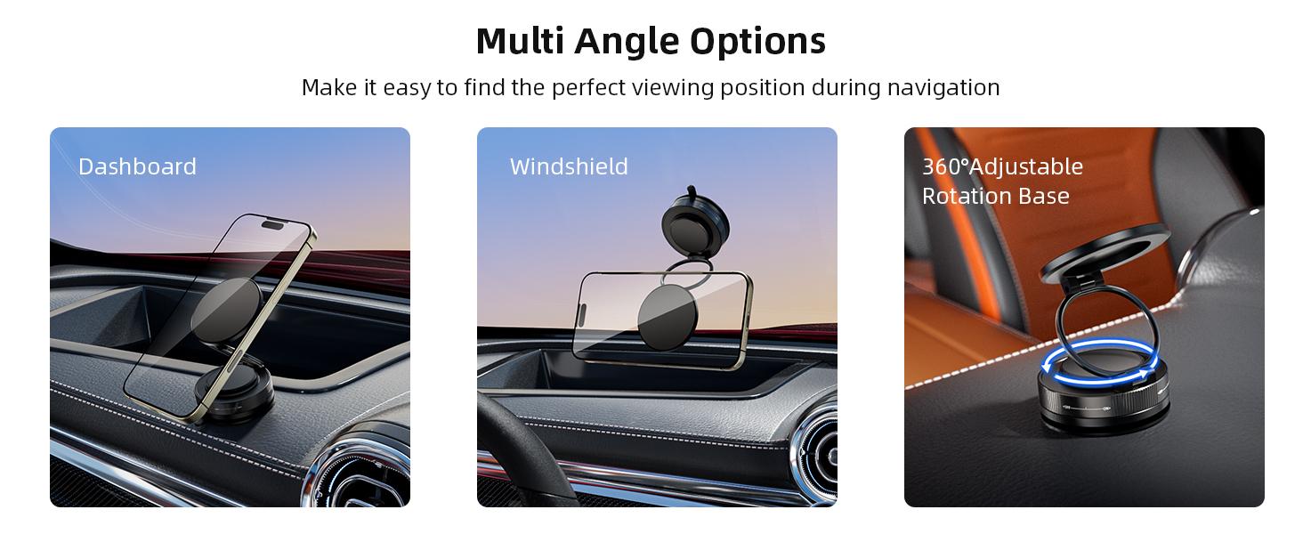 360° Adjustable Vacuum Magnetic Phone Holder, Suction Cup Phone Mount for Magsafe, Portable Cell Phone Holder for Car,Makeup/Gym/Mirror, Fit for All iphone iphone 11 and above