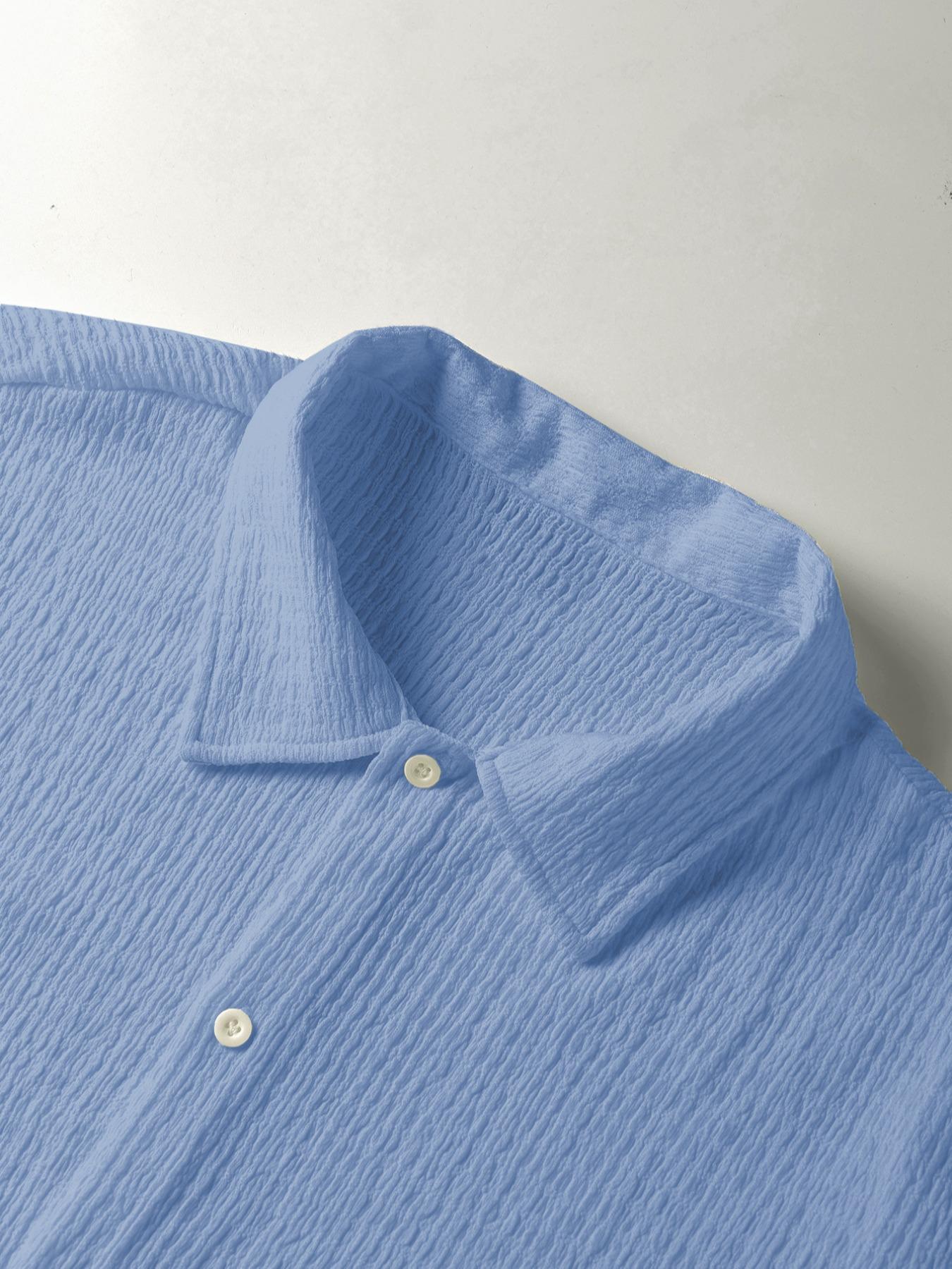 Men's Textured Button Front Shirt, Casual Regular Fit Short Sleeve Collared Top for Summer, Summer Leisure Top 2024, National Day Clothing, Men's Clothes for Daily Wear, Menswear