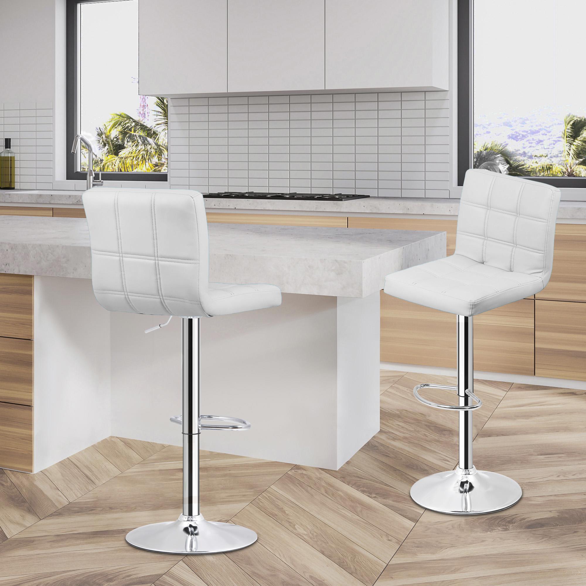 Zenstyle Set of 2 Swivel Bar Stools Adjustable Counter Height Barstools PU Leather White