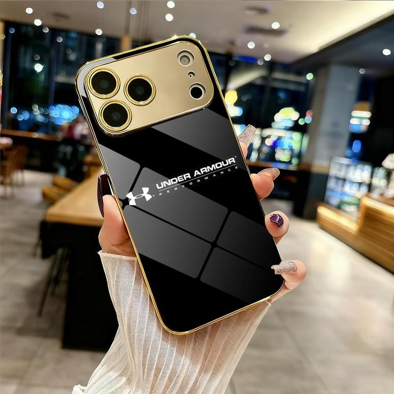 PIKPAKA fashion Under Armour Phone Case For iPhone 17 16 15 14 13 12 Pro Max Plus Electroplated Metal Bumper Case Slim Tempered Glass Back Advanced Materials Shockproof Anti-Scratch Luxury Case Fashion Durable Stylish