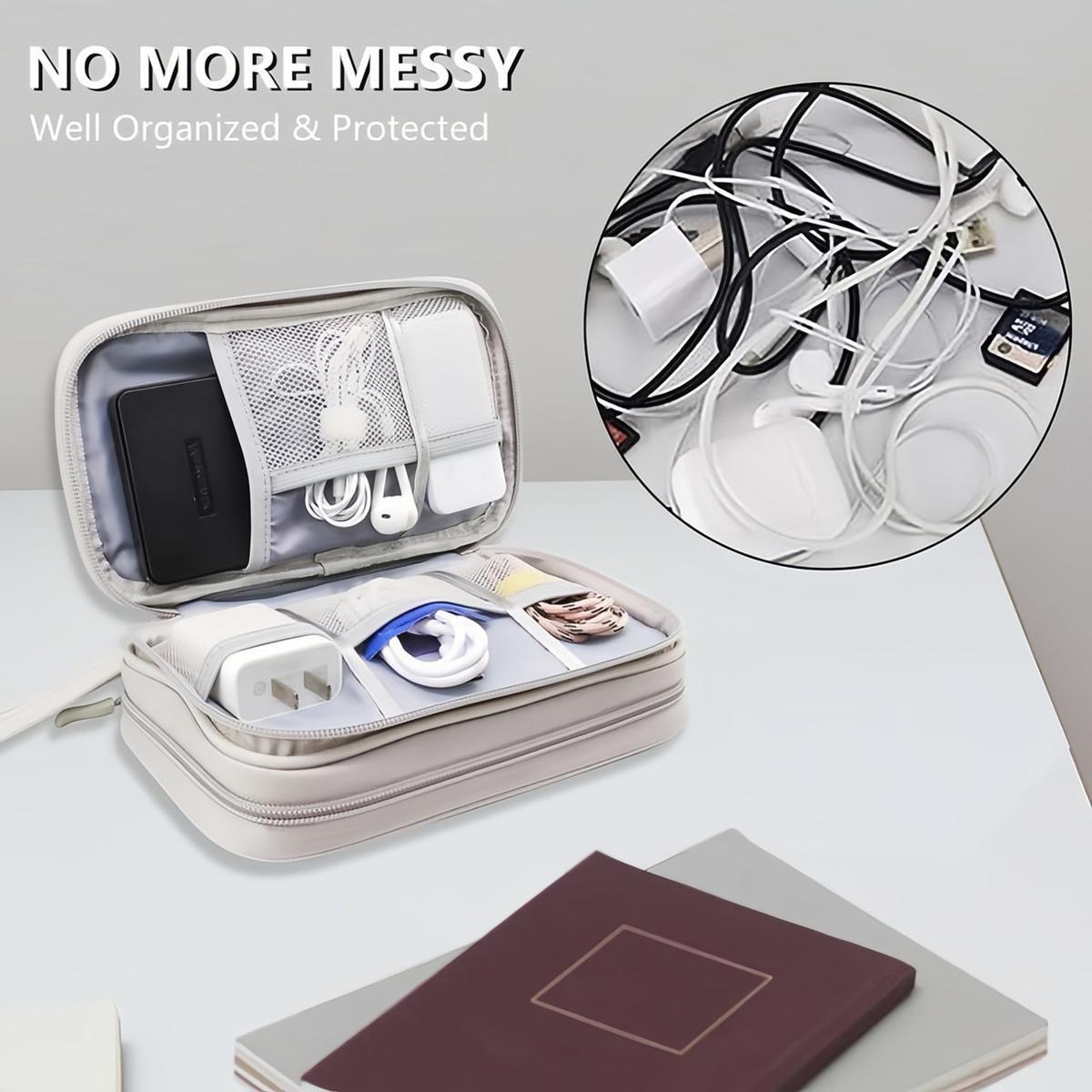 Waterproof Double Layer Travel Cable Organizer Bag, Portable All-in-One Electronic Accessory Carry Case for Cord Charger Phone Earphones, Unisex Travel Essential