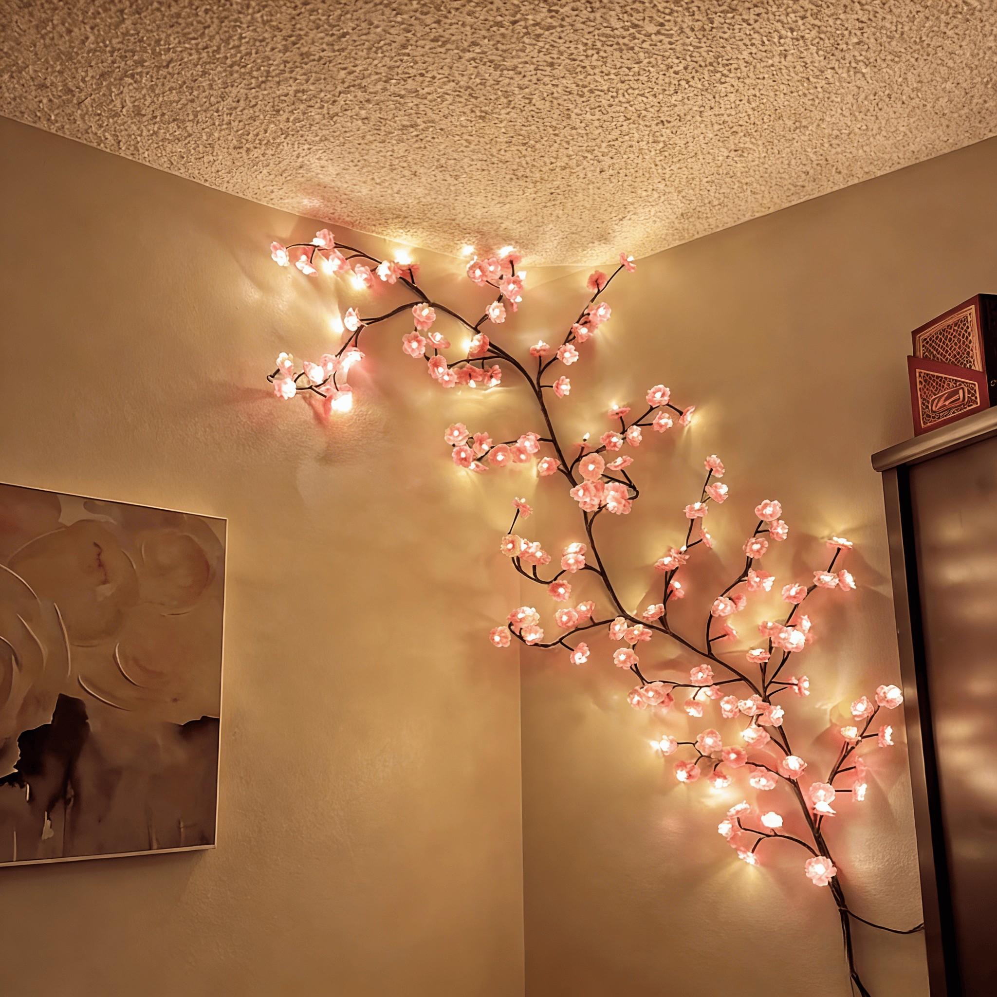 LED Sakura Vine String Lights, Glowing Cherry Branches, Bendable LED Tree Lights, 8 Flash Modes, USB Powered, Indoor Atmosphere Decor