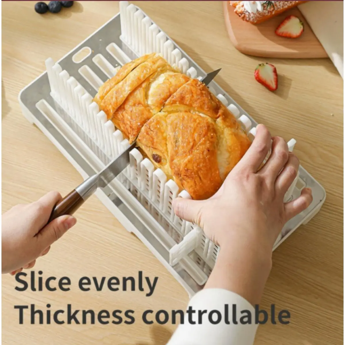 Bread Slicer For Homemade Bread,Bread Slicer Guide For Width Is Adjustable And Replaced,Bread Loaf Slicer With Crumb Tray,Suitability For Homemade Bread, Bagels, Cakes, Kitchen Utensils