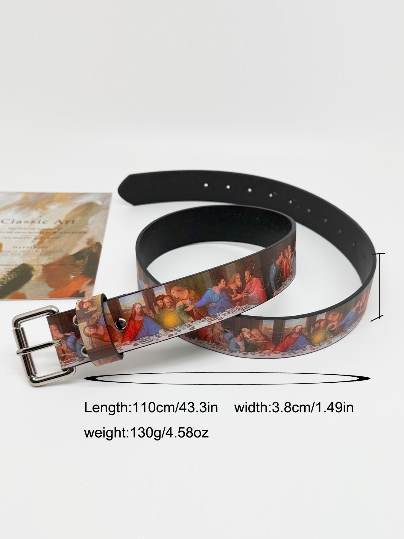 Women's Vintage  Leather Belts for Jeans Pants Fashion Trendy Exquisite Belt Ladies Belt with Silver Buckle & Oil Painting Print Street Style Belt Vintage Western Belt