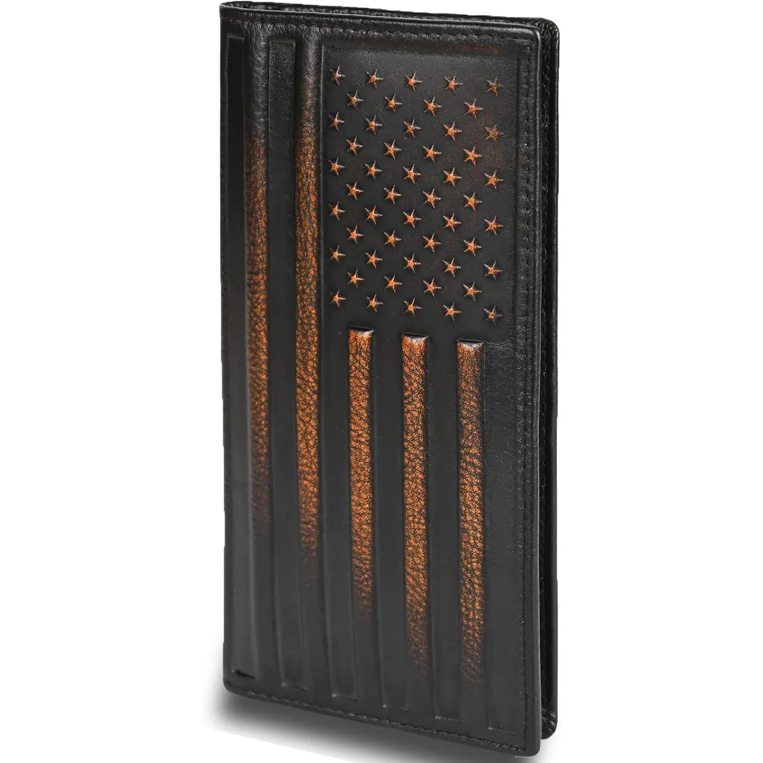 USA Flag Long Wallet For Men Full Grain Leather Hand Burnished RFID Blocking Rodeo Bifold Wallet