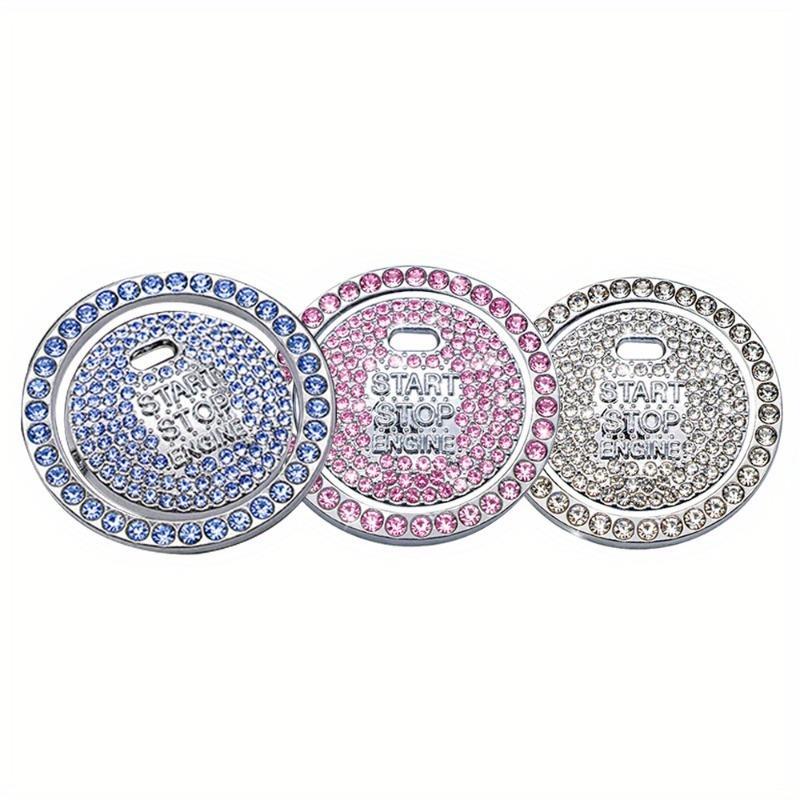 1pc Diamond studded button stickers ignition start stickers cute car interior accessories, universal bright pink diamonds car engine ignition start button decoration ring crystal stickers start stop ignition button switch cover stickers