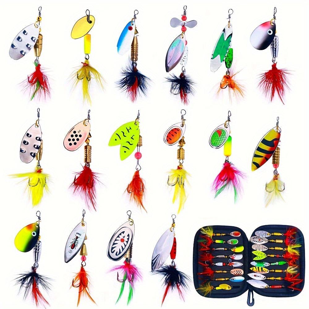 16pcs Fishing Spinner Lure Set with Storage Bag, Spoon Baits for Bass & Trout, Portable Fishing Tackle Kit, Ideal for Anglers