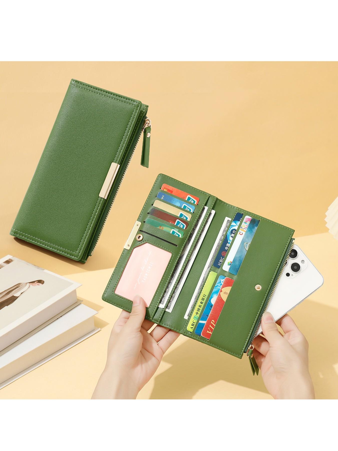 New Arrival Women's Long Wallet, Two-Fold Zipper Leather Money Clip, Credit Card Wallet, Large Capacity Card Holder, Handheld Silver Color Wallet, Wallet With Zipper